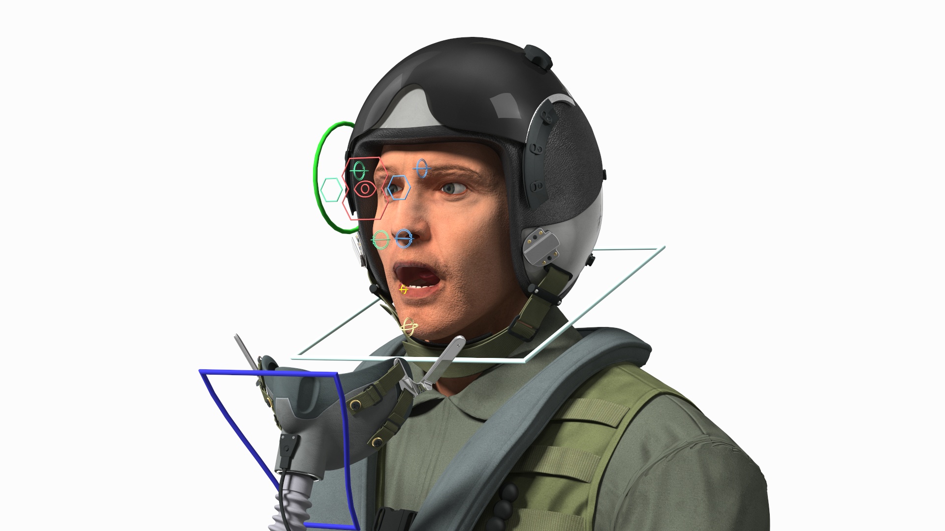 3D Fighter F-16 with Pilot and Missile Launcher LAU-129 Rigged for Cinema 4D model