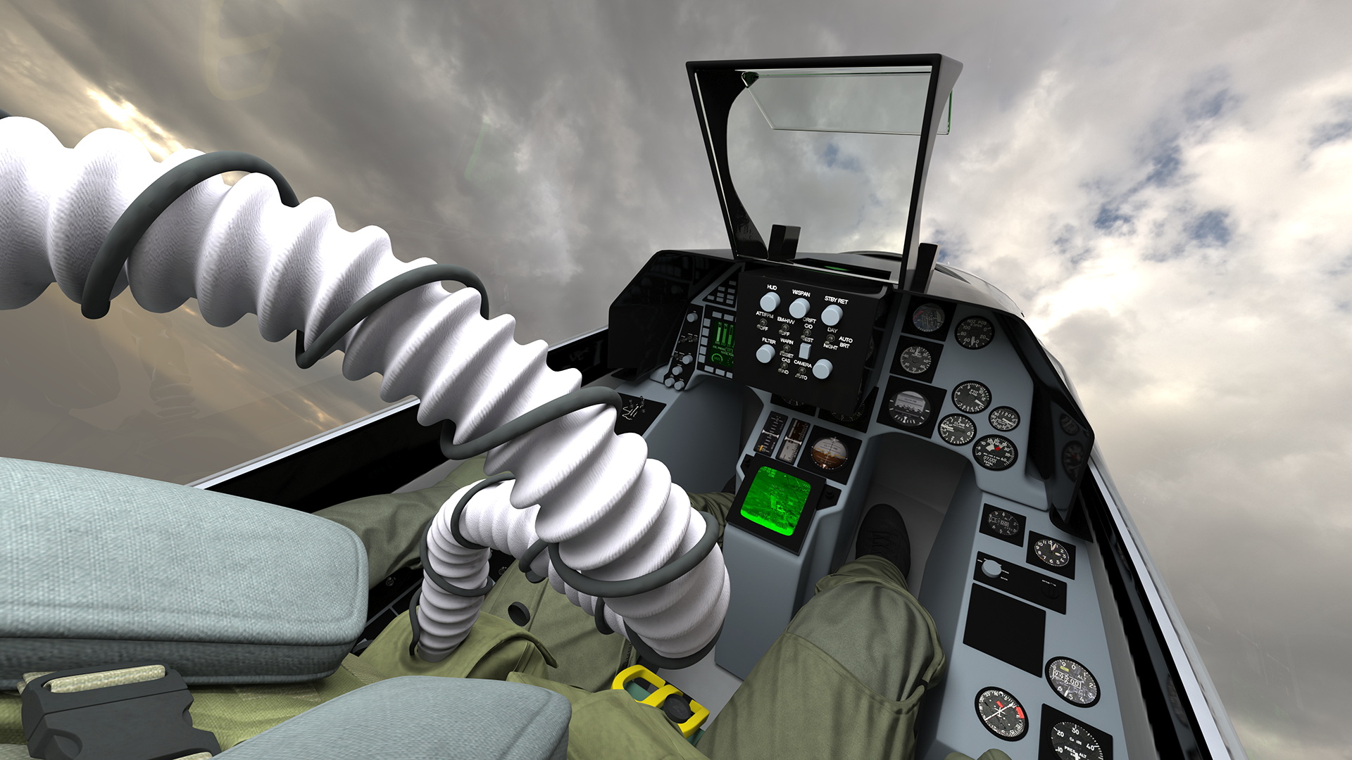 3D Fighter F-16 with Pilot and Missile Launcher LAU-129 Rigged for Cinema 4D model