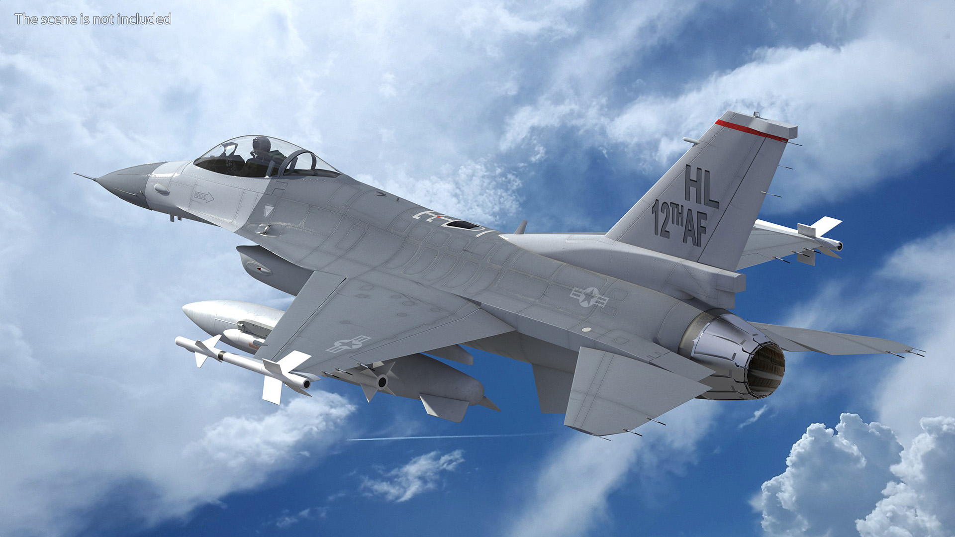 3D Fighter F-16 with Pilot and Missile Launcher LAU-129 Rigged for Cinema 4D model