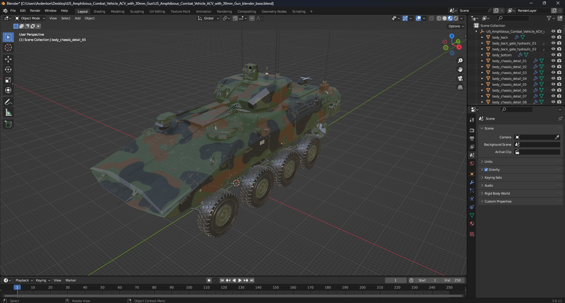 3D US Amphibious Combat Vehicle ACV with 30mm Gun