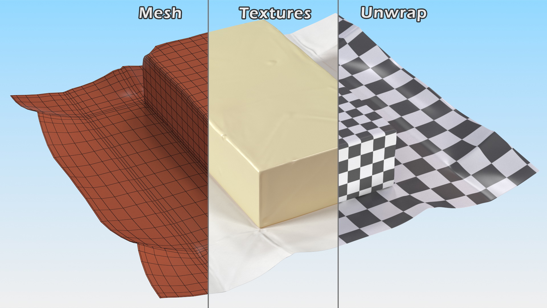 Whole Block of Butter in Open Foil Packaging 3D model