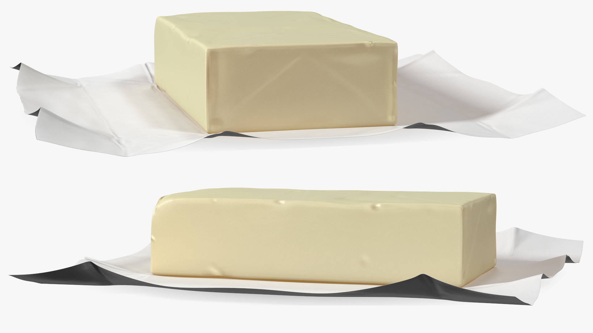 Whole Block of Butter in Open Foil Packaging 3D model