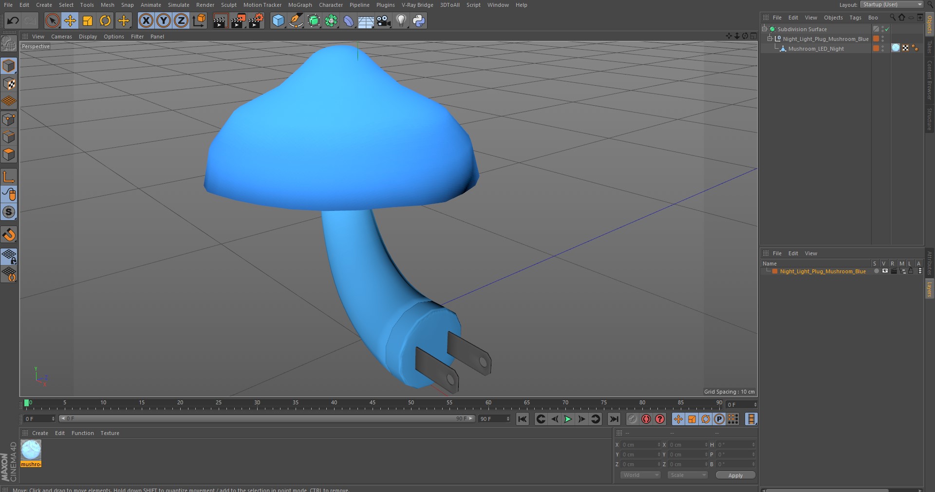 3D model Night Light Plug Mushroom Blue