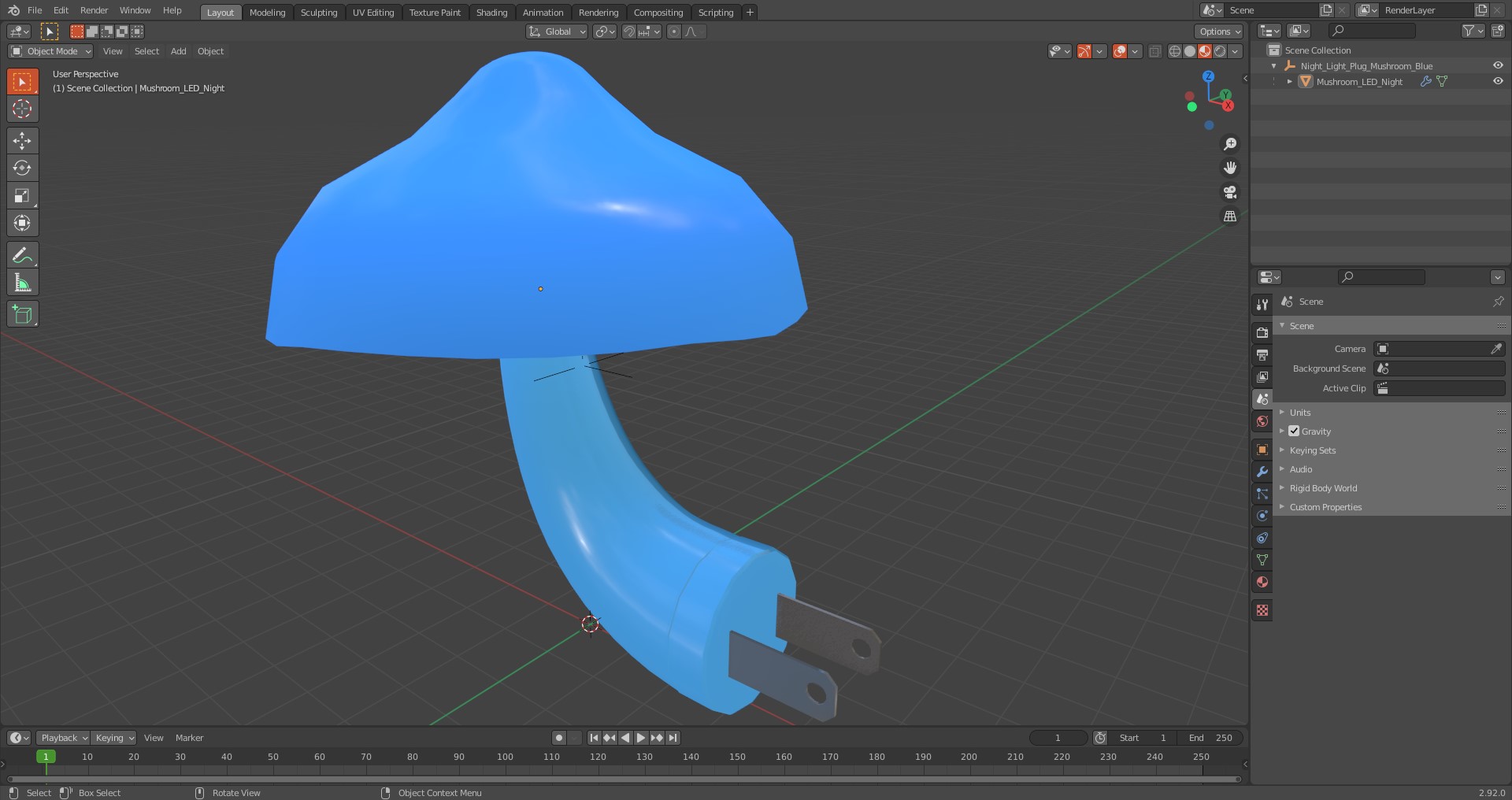 3D model Night Light Plug Mushroom Blue