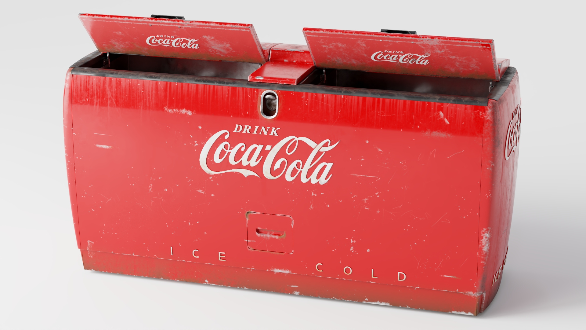 Worn Vintage Double Refrigerator with Coca Cola Inside 3D model