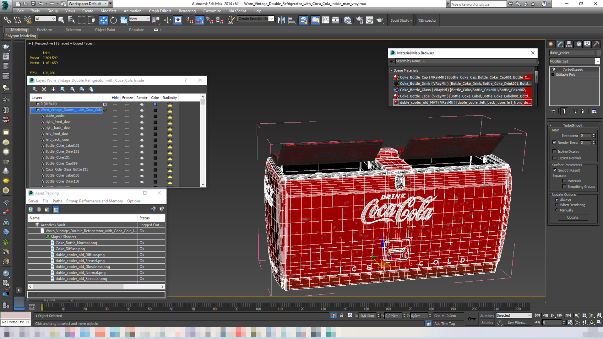 Worn Vintage Double Refrigerator with Coca Cola Inside 3D model