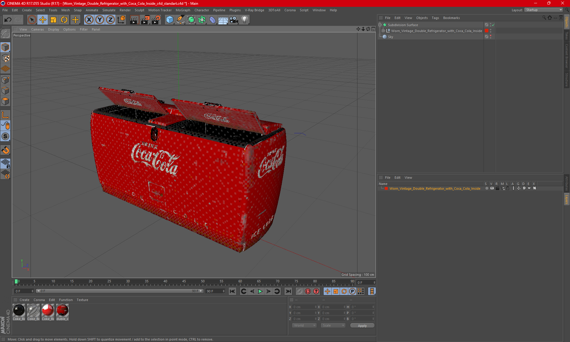Worn Vintage Double Refrigerator with Coca Cola Inside 3D model