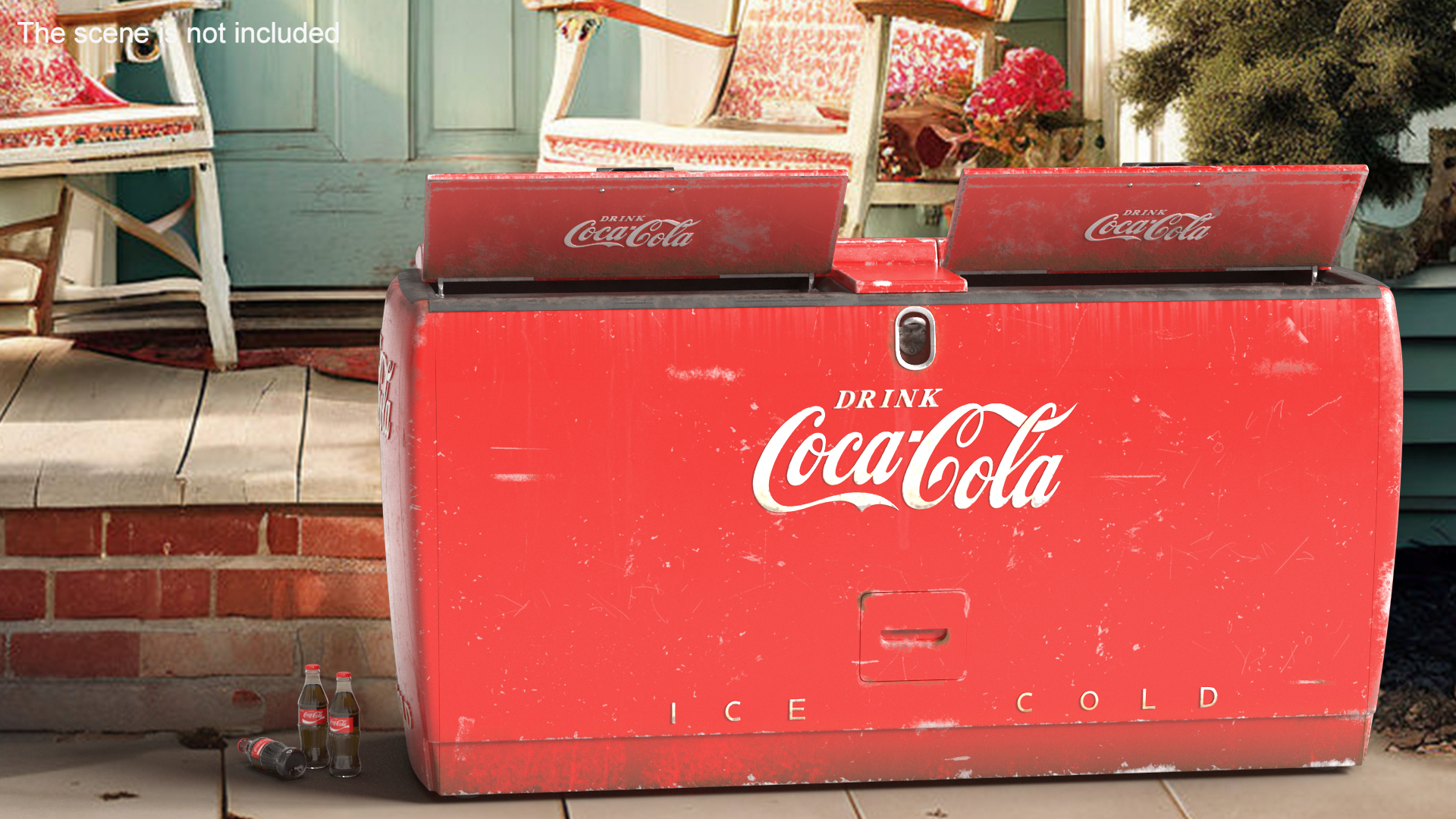 Worn Vintage Double Refrigerator with Coca Cola Inside 3D model
