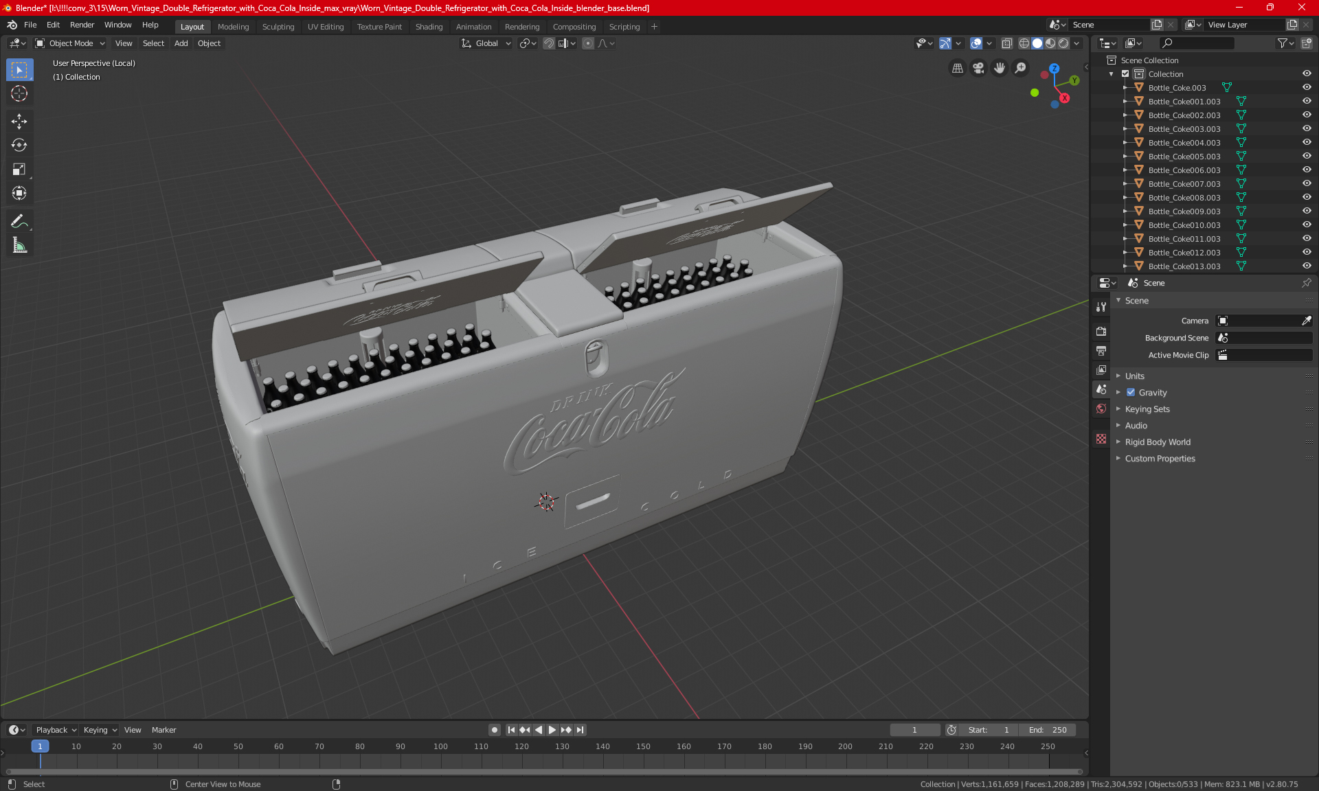 Worn Vintage Double Refrigerator with Coca Cola Inside 3D model
