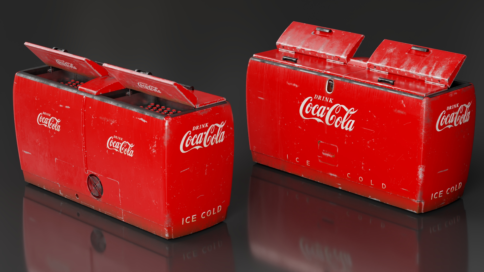Worn Vintage Double Refrigerator with Coca Cola Inside 3D model