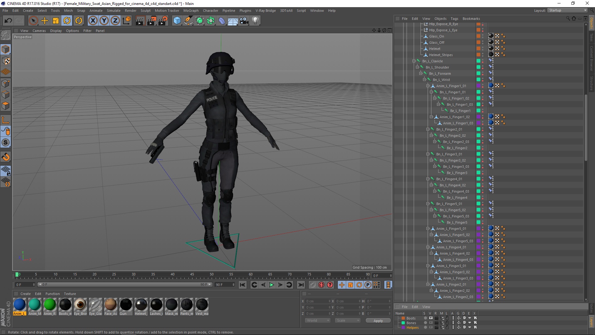 Female Military Swat Asian Rigged for Cinema 4D 3D