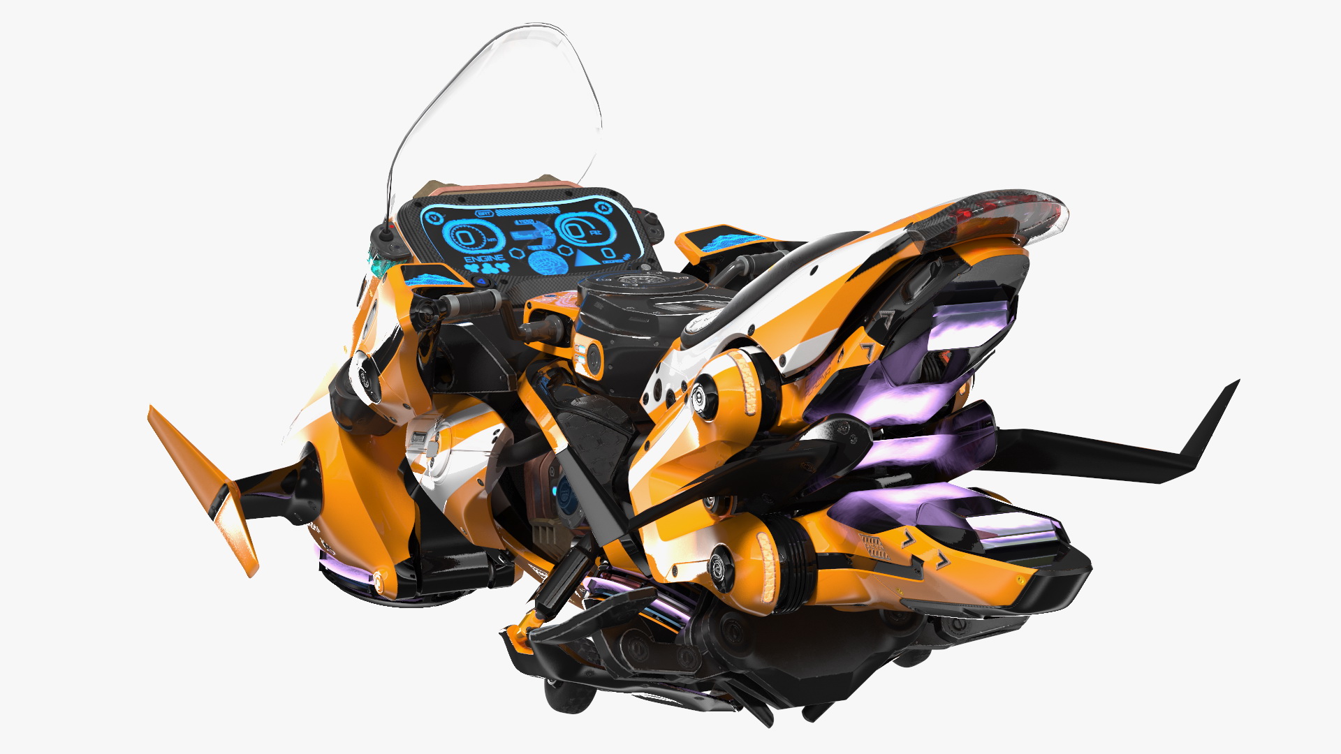 Scifi Fly Motorcycle Yellow Rigged 3D model