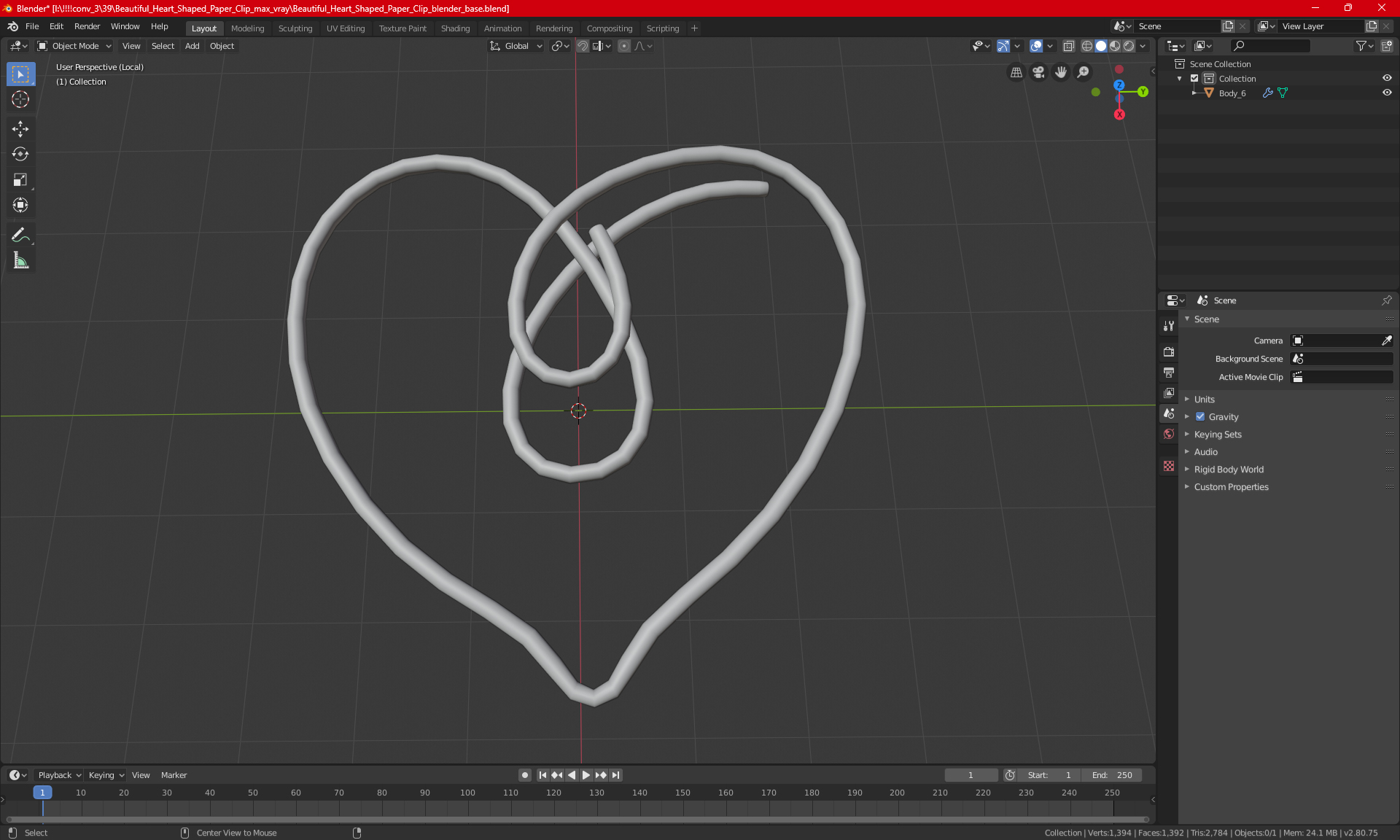 3D Beautiful Heart Shaped Paper Clip model