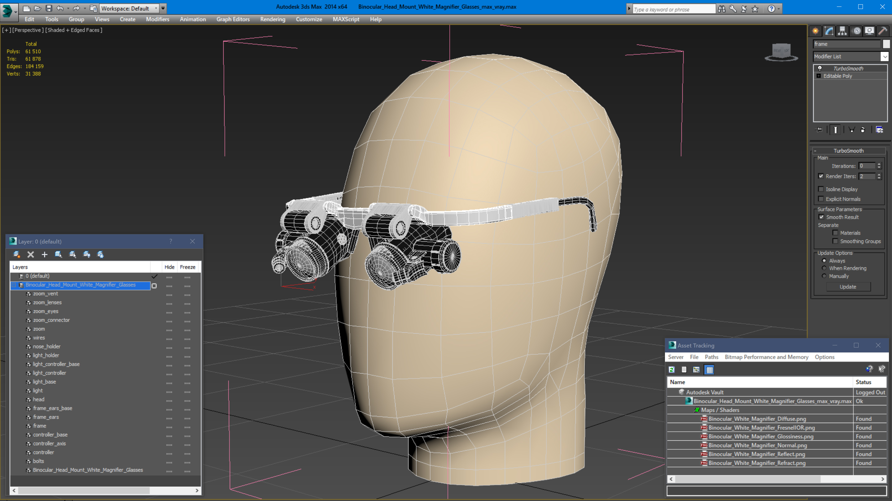 Binocular Head Mount White Magnifier Glasses 3D model