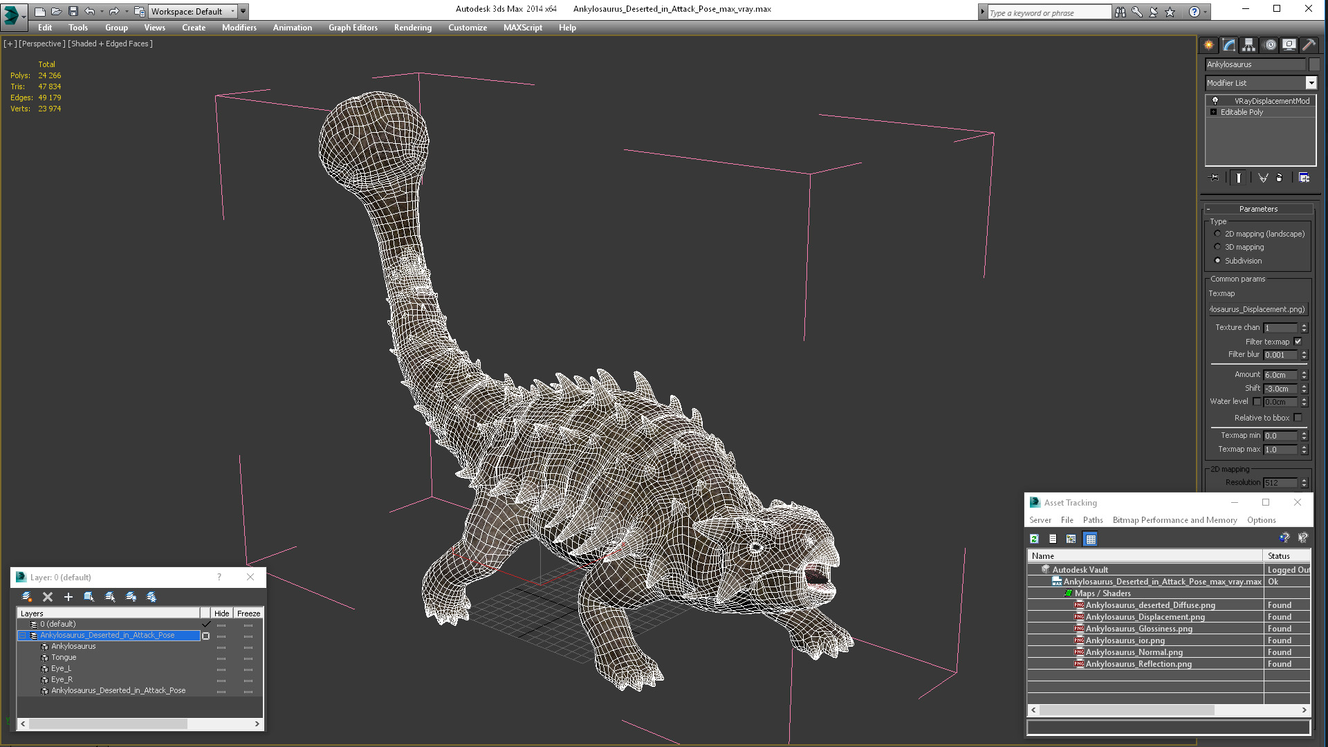 3D Ankylosaurus Deserted in Attack Pose