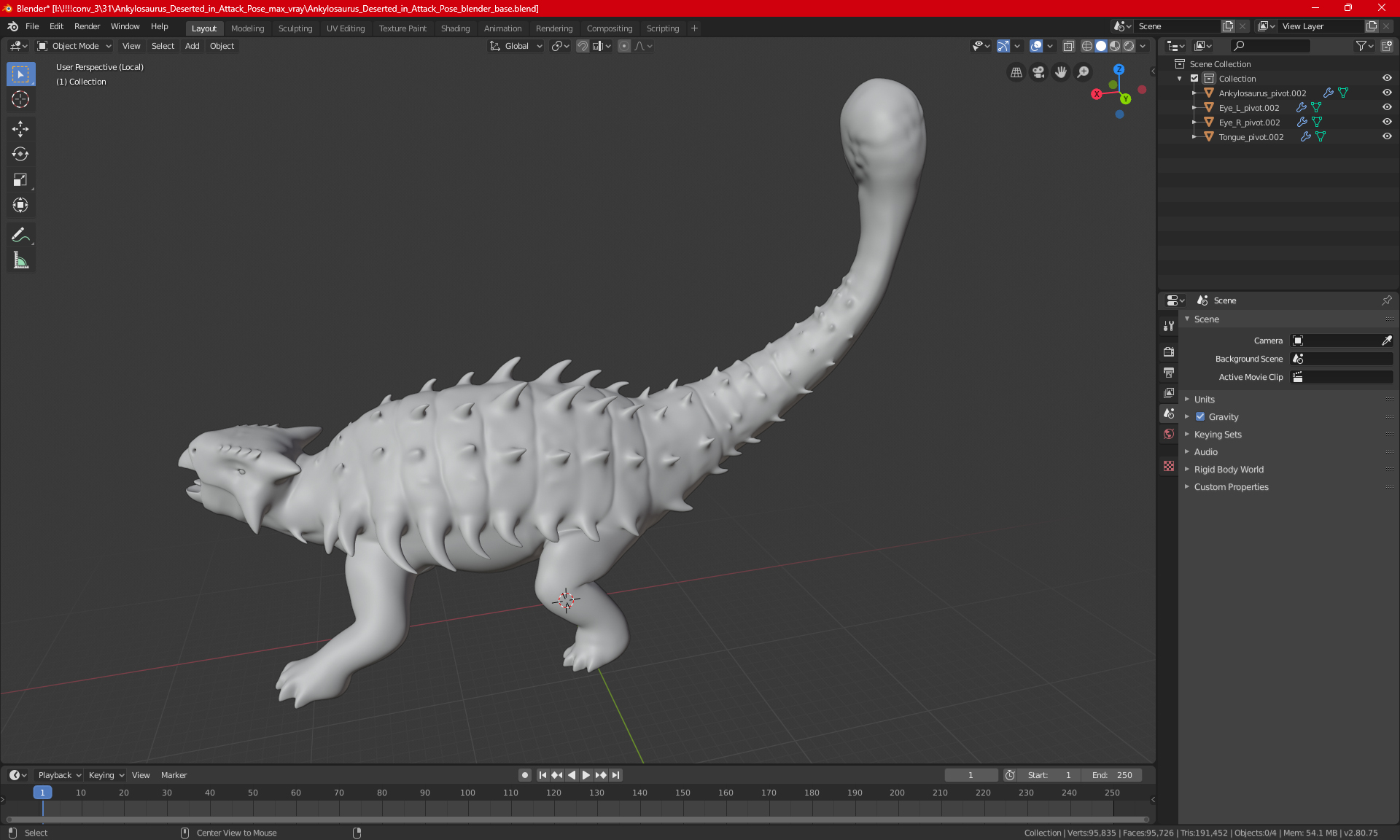 3D Ankylosaurus Deserted in Attack Pose