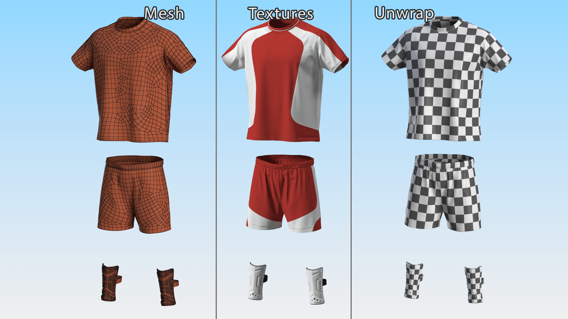 Soccer Uniform and Shin Guards Kit 3D model