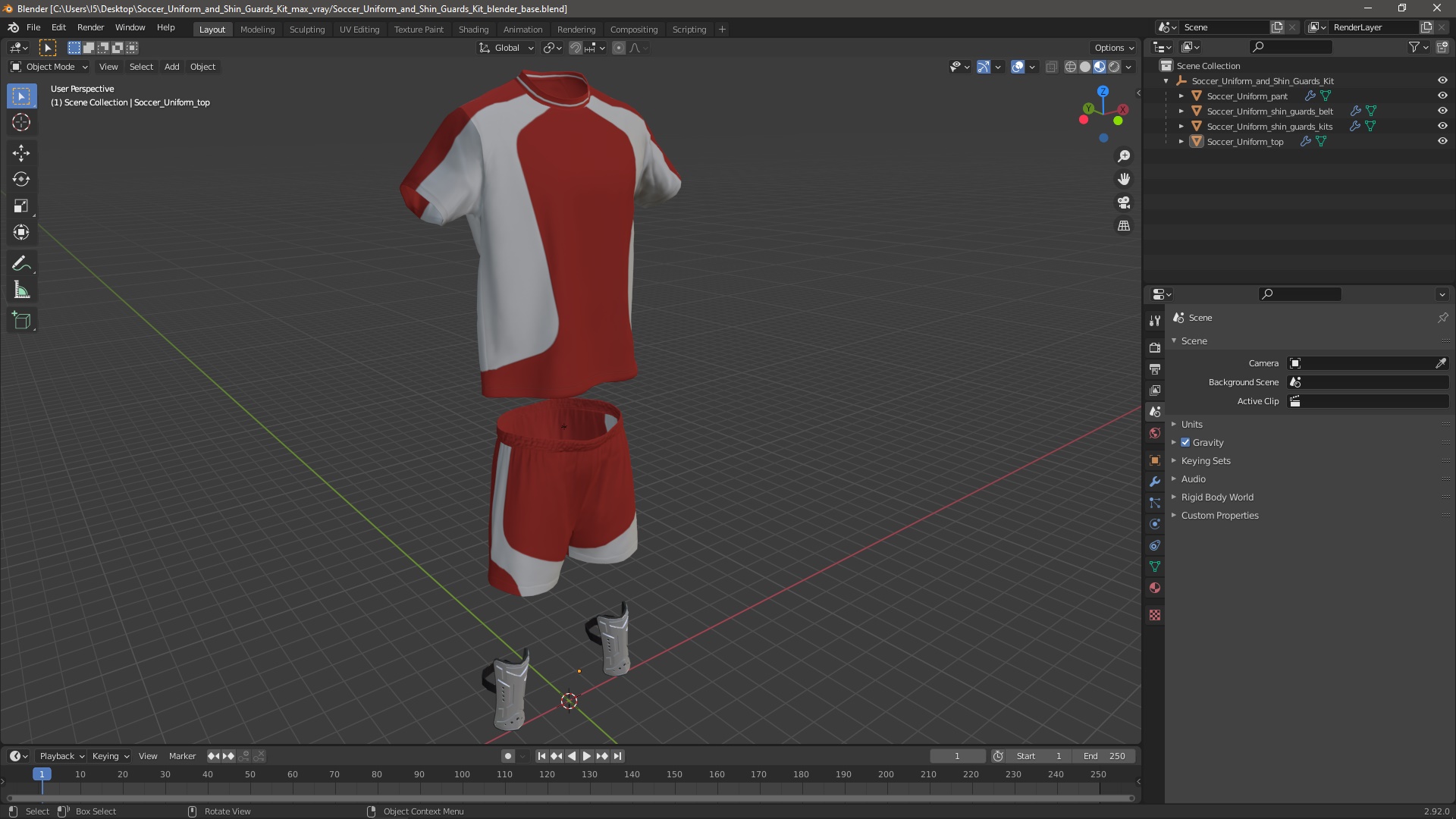 Soccer Uniform and Shin Guards Kit 3D model