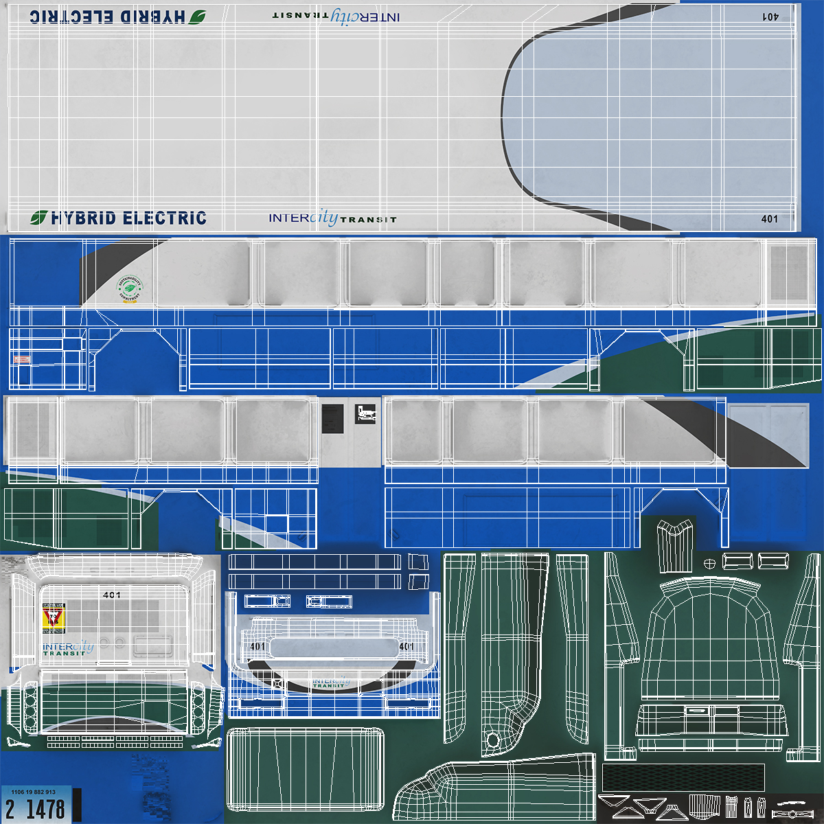 Gillig Advantage Hybrid Bus Intercity Transit Rigged 3D