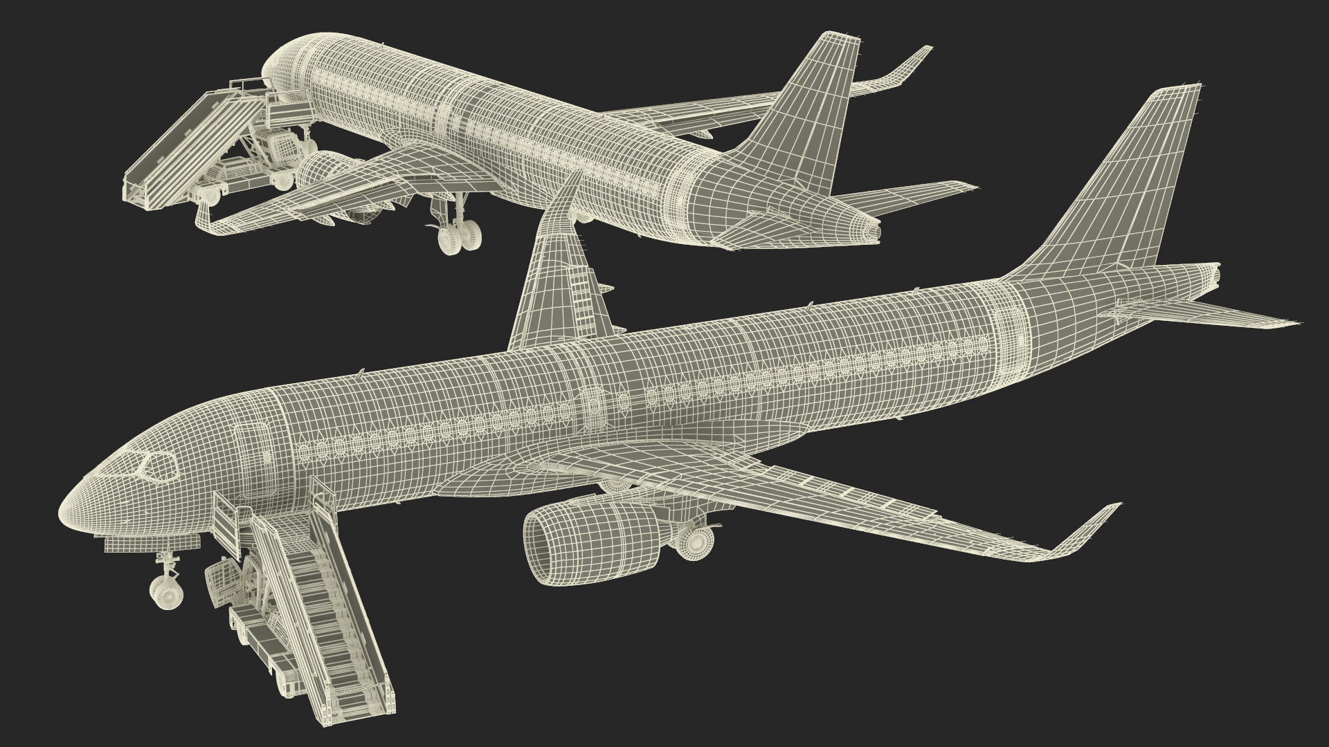 Airbus A220 with Passenger Boarding Stairs Car Rigged for Cinema 4D 3D