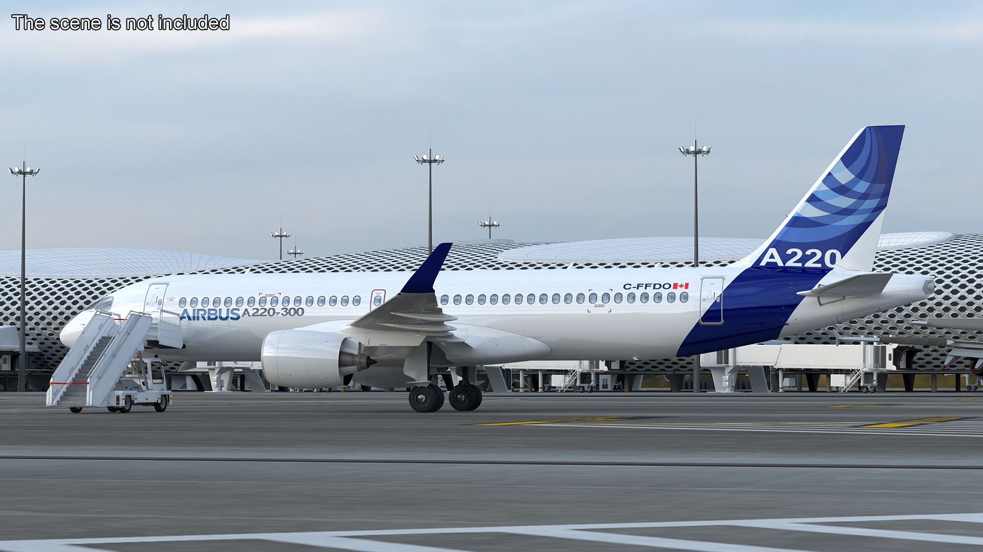 Airbus A220 with Passenger Boarding Stairs Car Rigged for Cinema 4D 3D