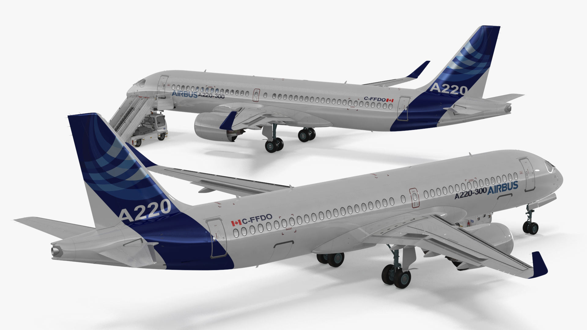 Airbus A220 with Passenger Boarding Stairs Car Rigged for Cinema 4D 3D