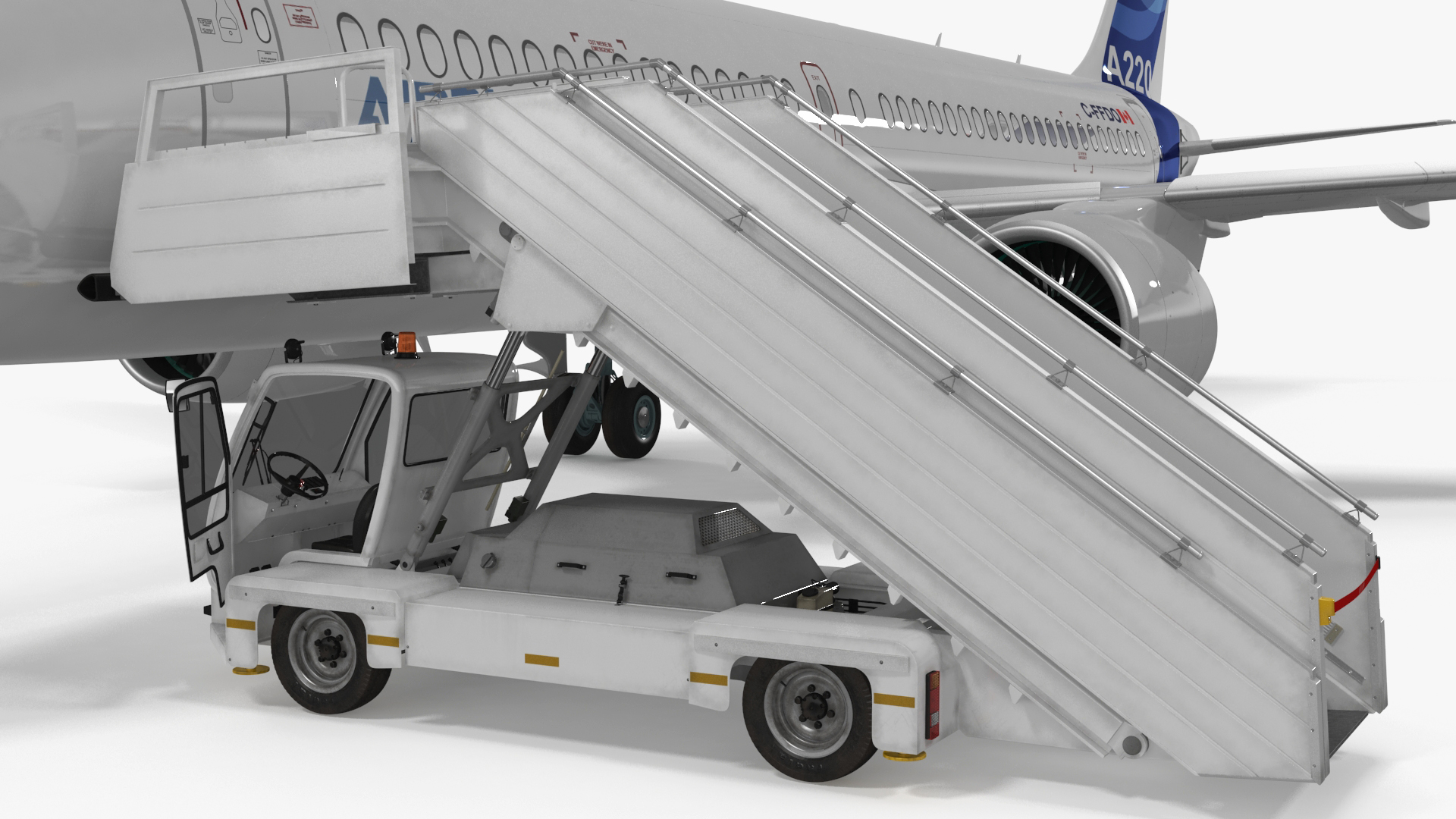 Airbus A220 with Passenger Boarding Stairs Car Rigged for Cinema 4D 3D