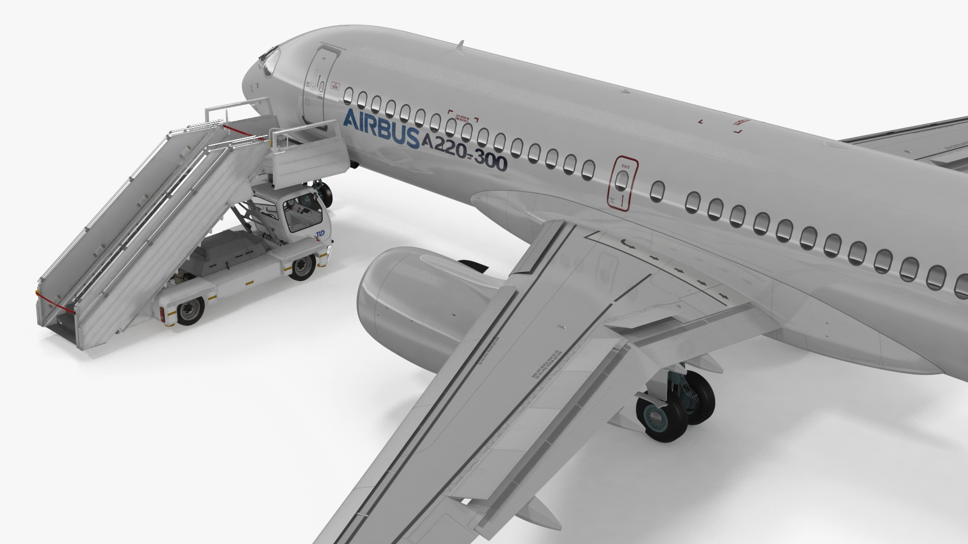 Airbus A220 with Passenger Boarding Stairs Car Rigged for Cinema 4D 3D