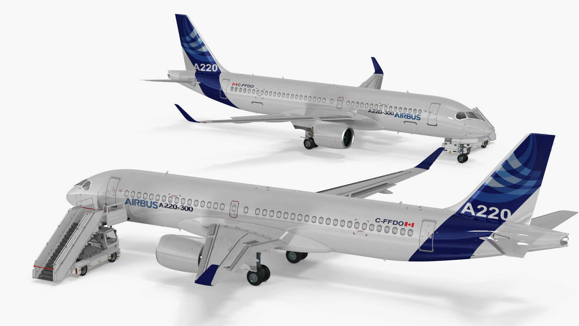 Airbus A220 with Passenger Boarding Stairs Car Rigged for Cinema 4D 3D