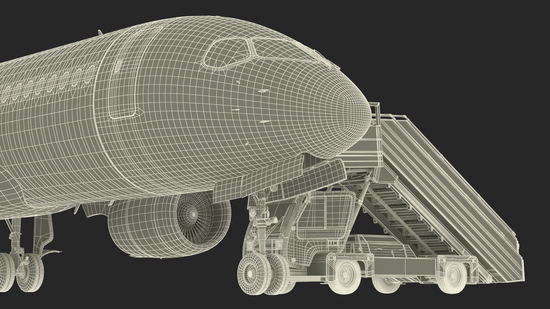 Airbus A220 with Passenger Boarding Stairs Car Rigged for Cinema 4D 3D