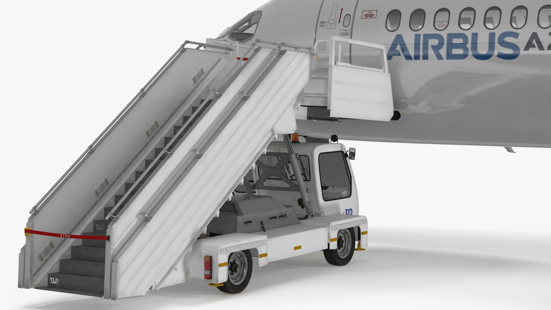 Airbus A220 with Passenger Boarding Stairs Car Rigged for Cinema 4D 3D