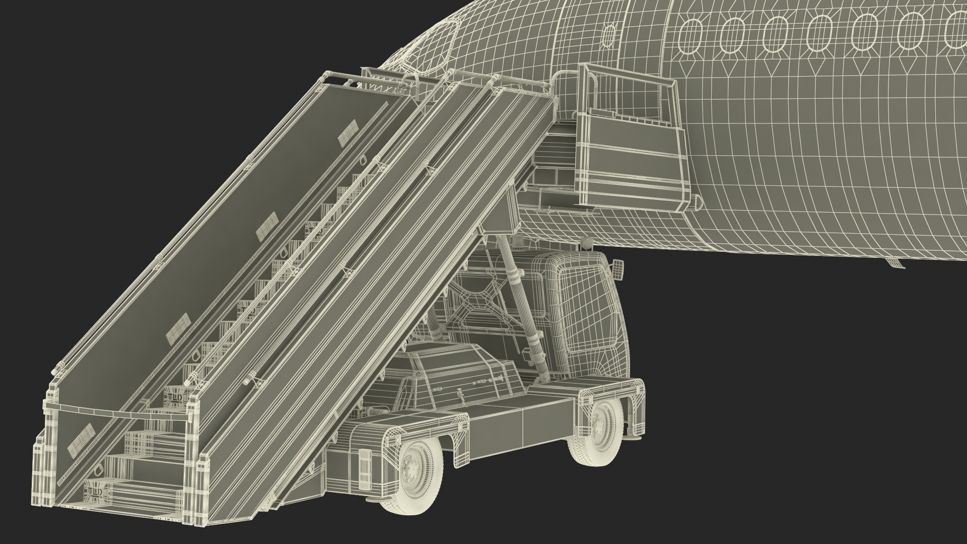 Airbus A220 with Passenger Boarding Stairs Car Rigged for Cinema 4D 3D