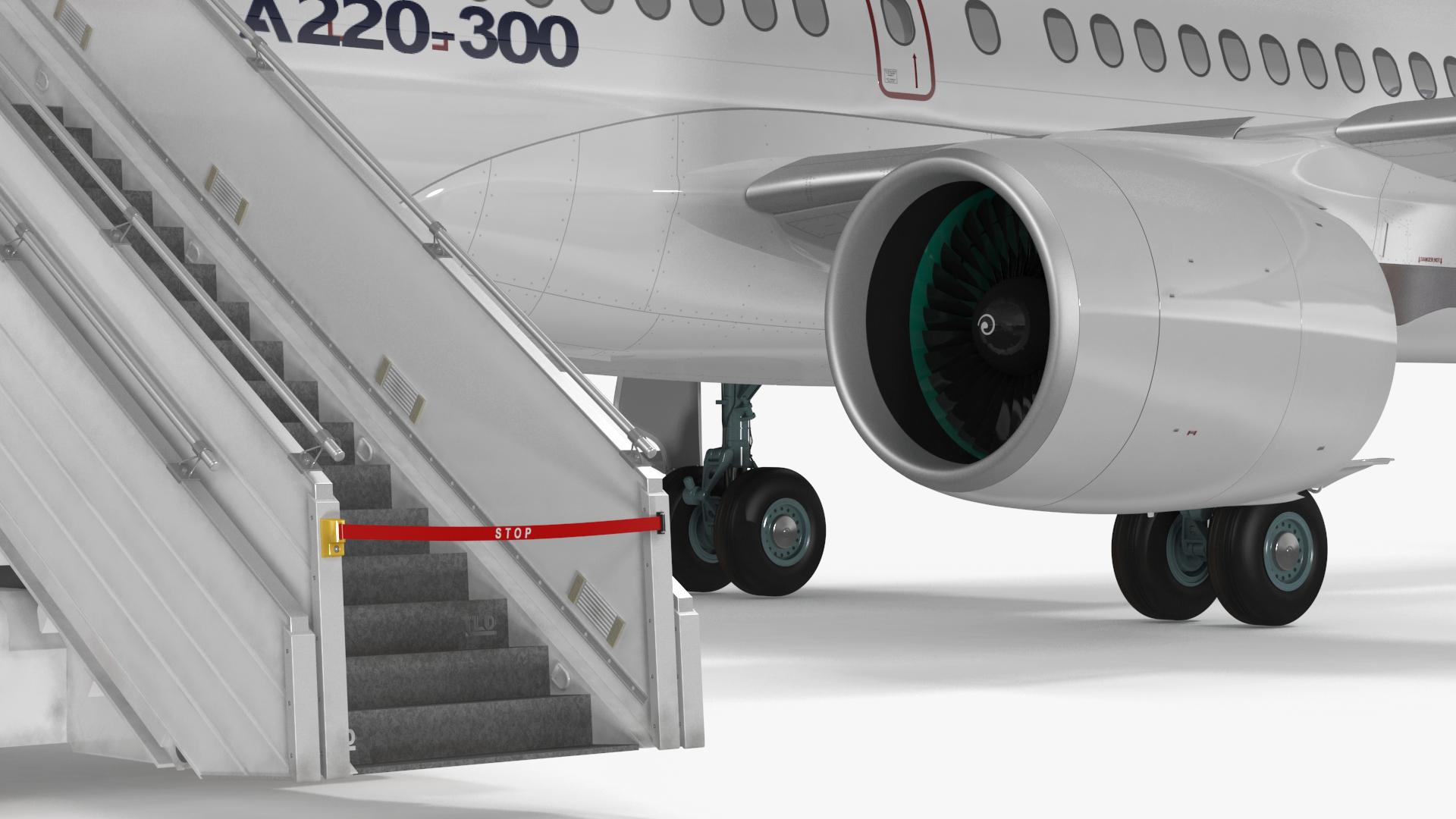 Airbus A220 with Passenger Boarding Stairs Car Rigged for Cinema 4D 3D