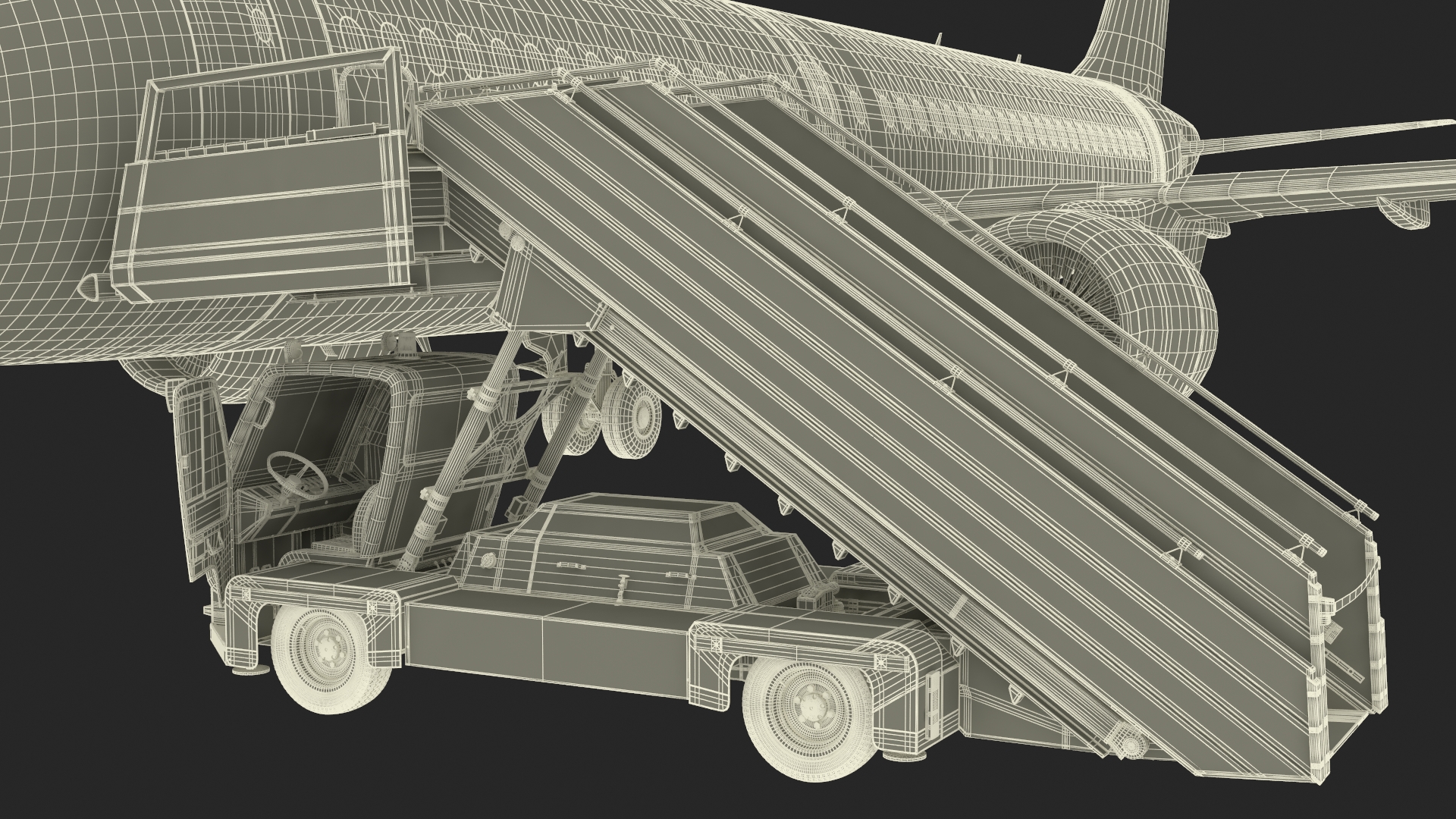 Airbus A220 with Passenger Boarding Stairs Car Rigged for Cinema 4D 3D