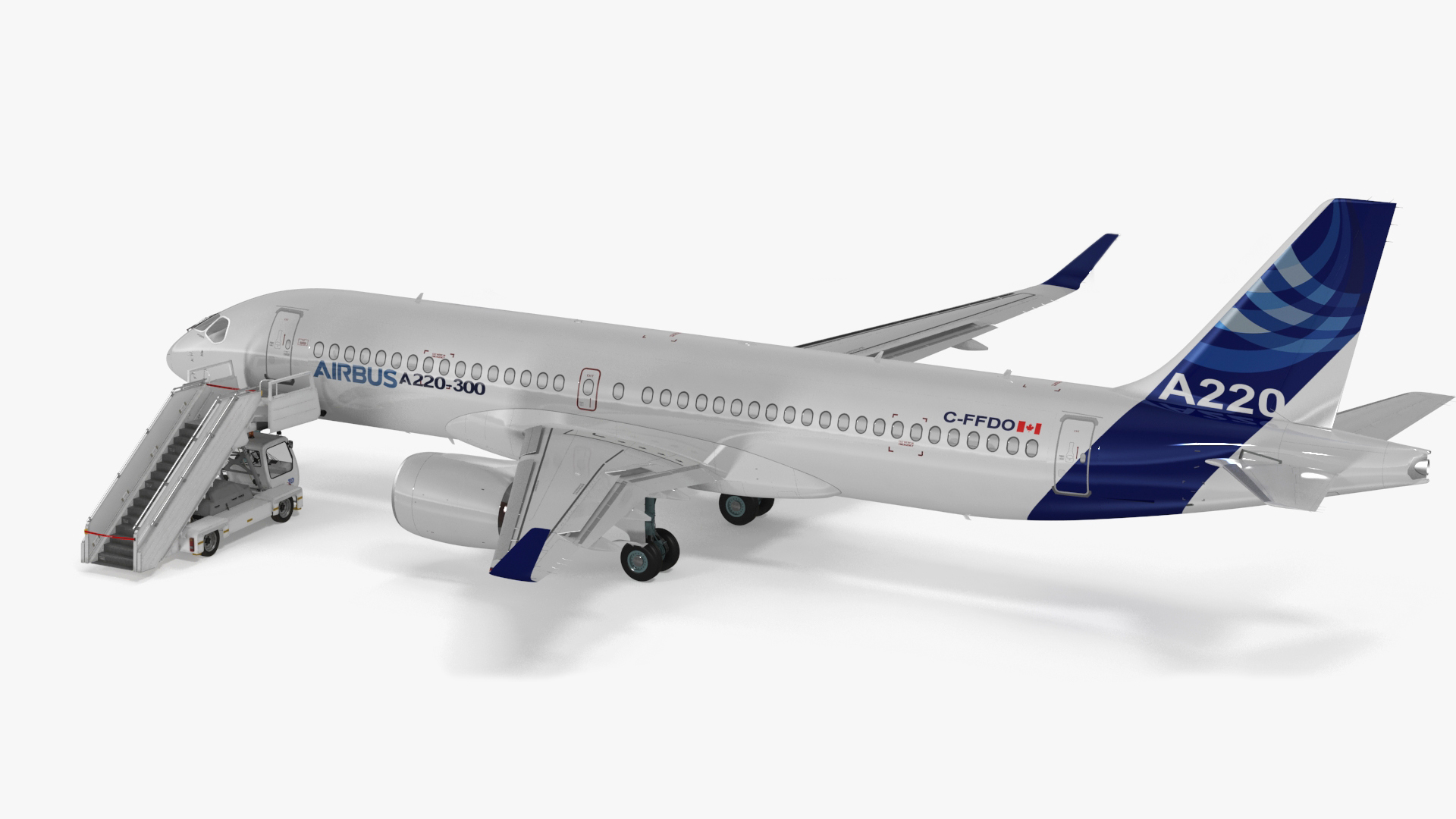 Airbus A220 with Passenger Boarding Stairs Car Rigged for Cinema 4D 3D