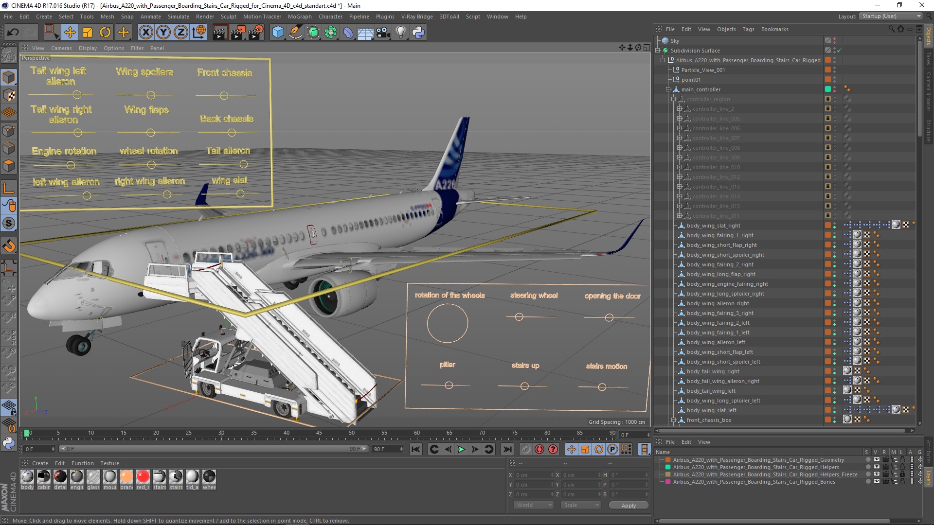 Airbus A220 with Passenger Boarding Stairs Car Rigged for Cinema 4D 3D