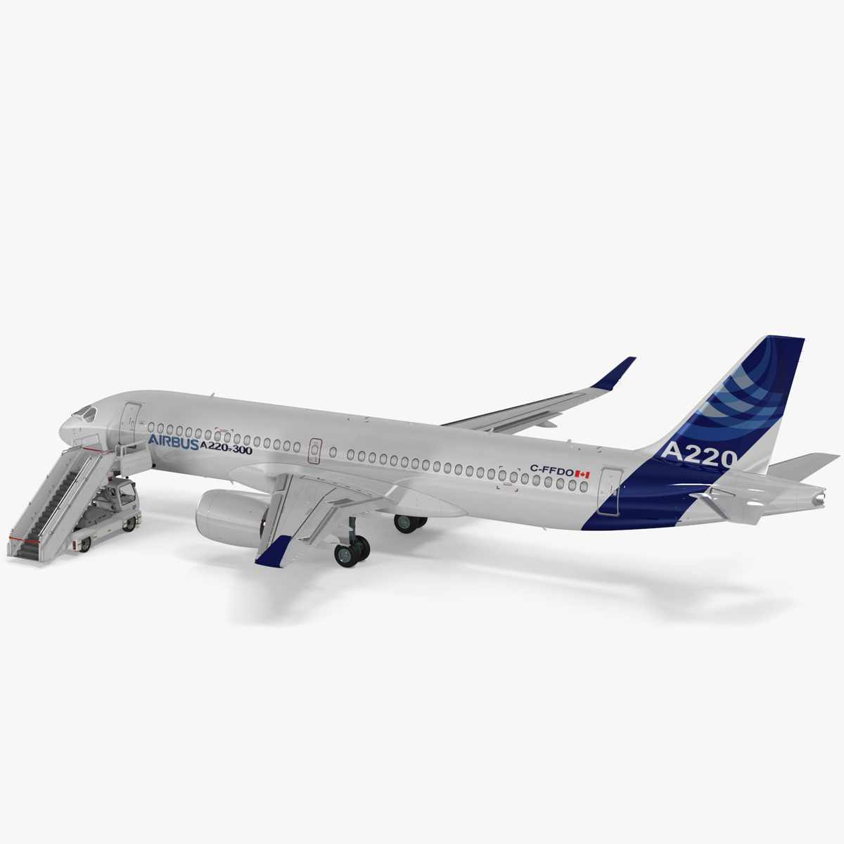 Airbus A220 with Passenger Boarding Stairs Car Rigged for Cinema 4D 3D