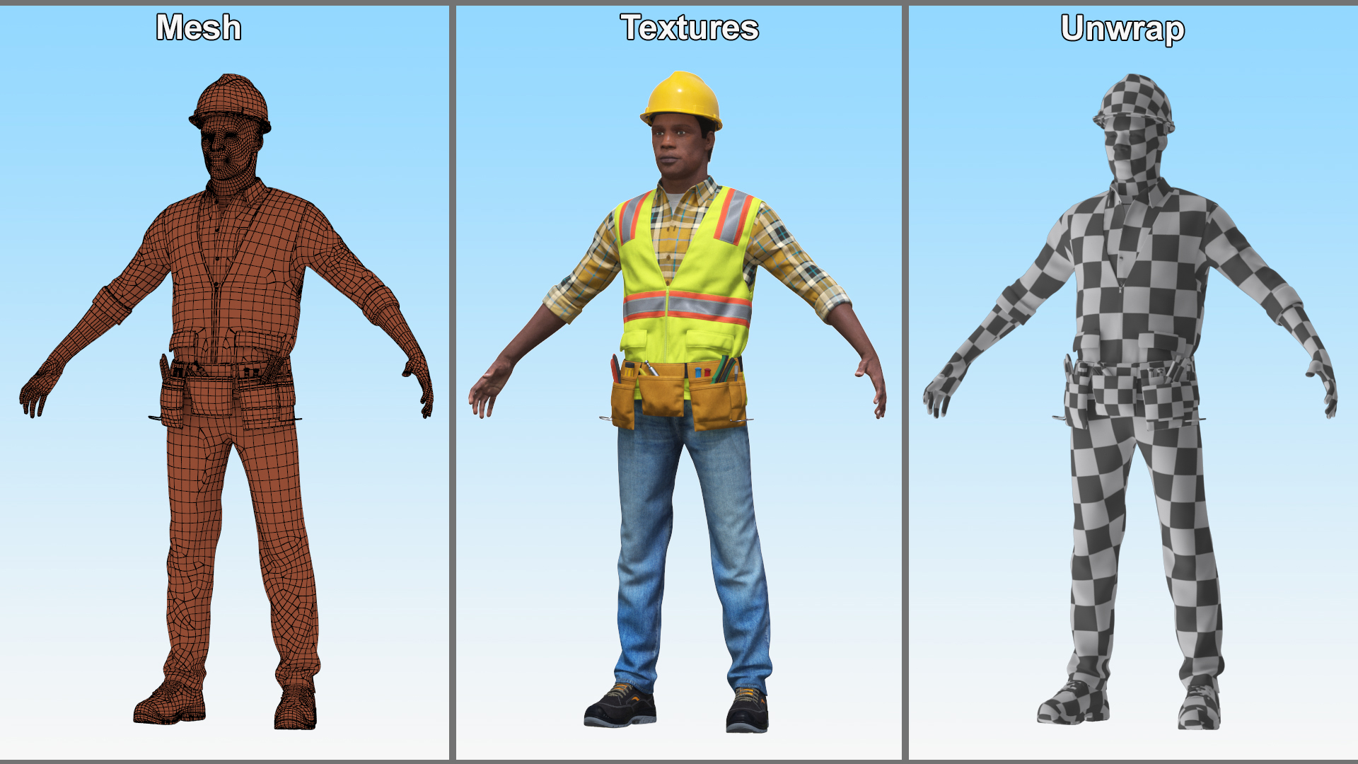 3D model Construction Worker Fur Rigged