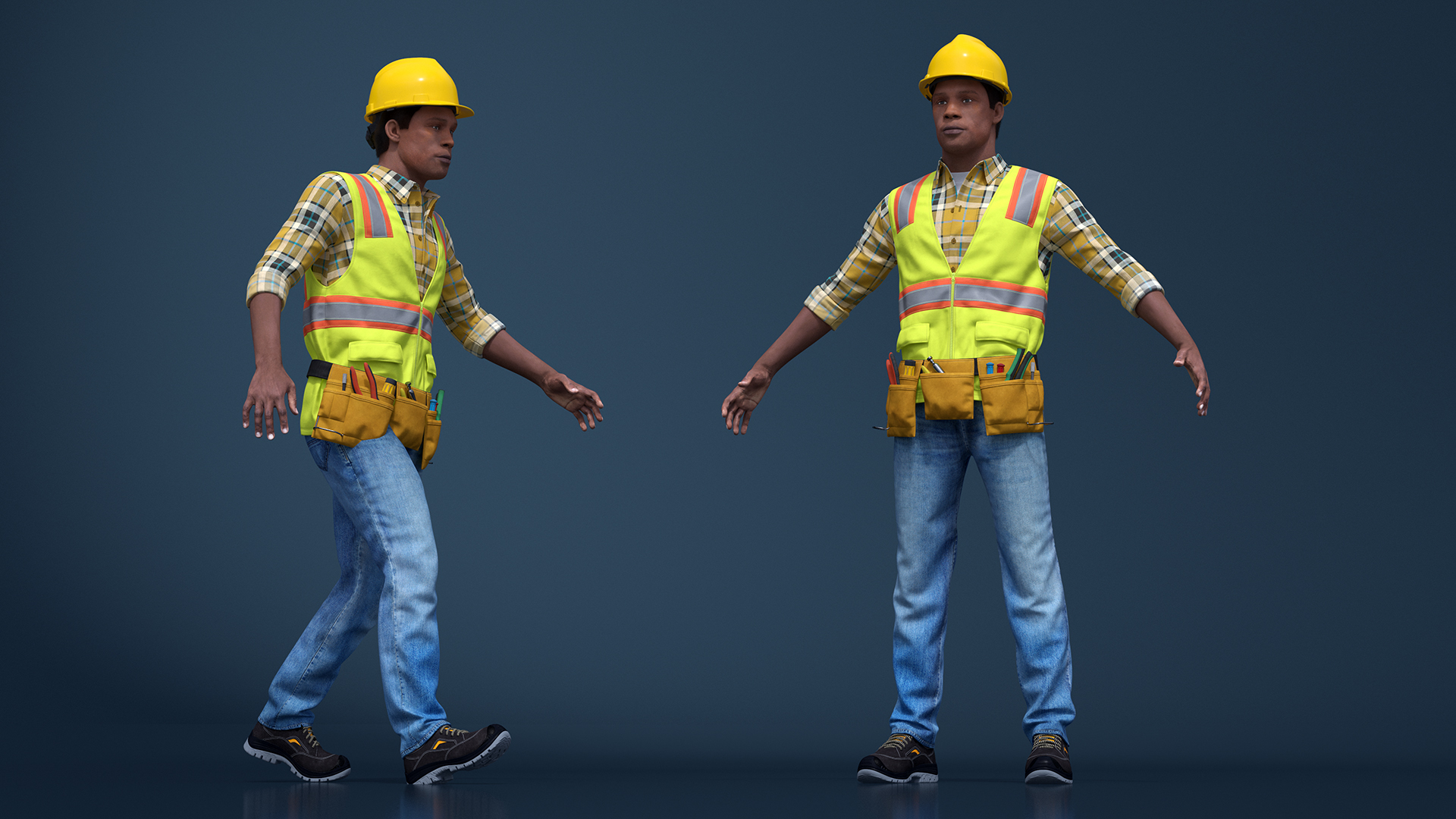3D model Construction Worker Fur Rigged
