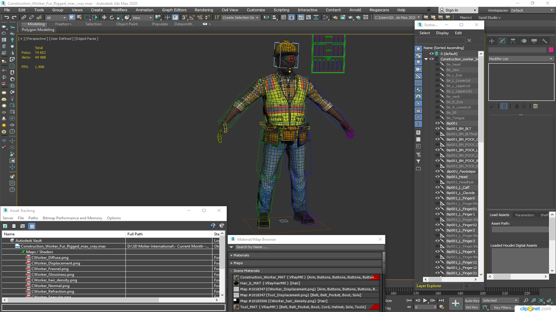 3D model Construction Worker Fur Rigged
