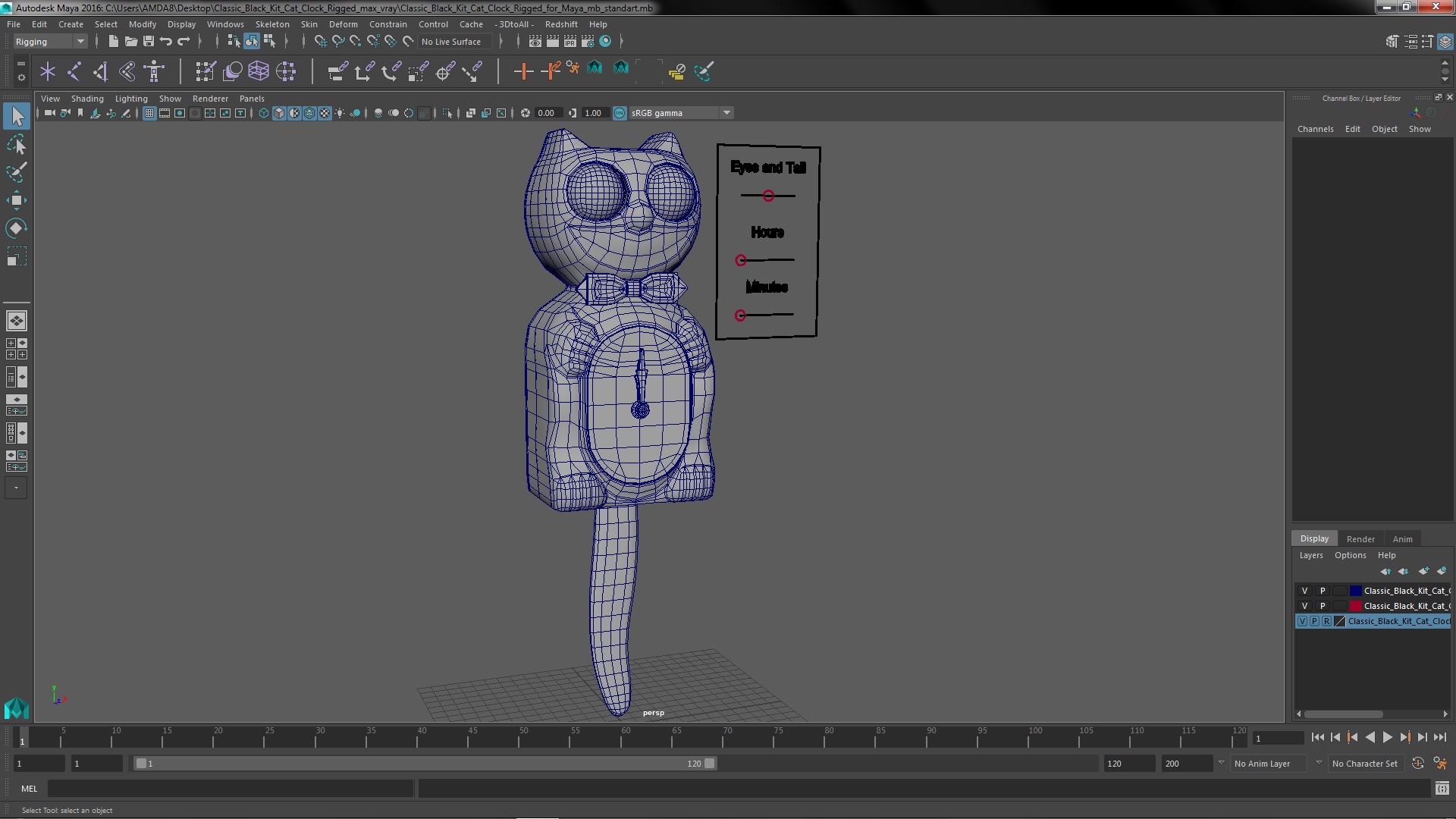 3D Classic Black Kit Cat Clock Rigged for Maya model