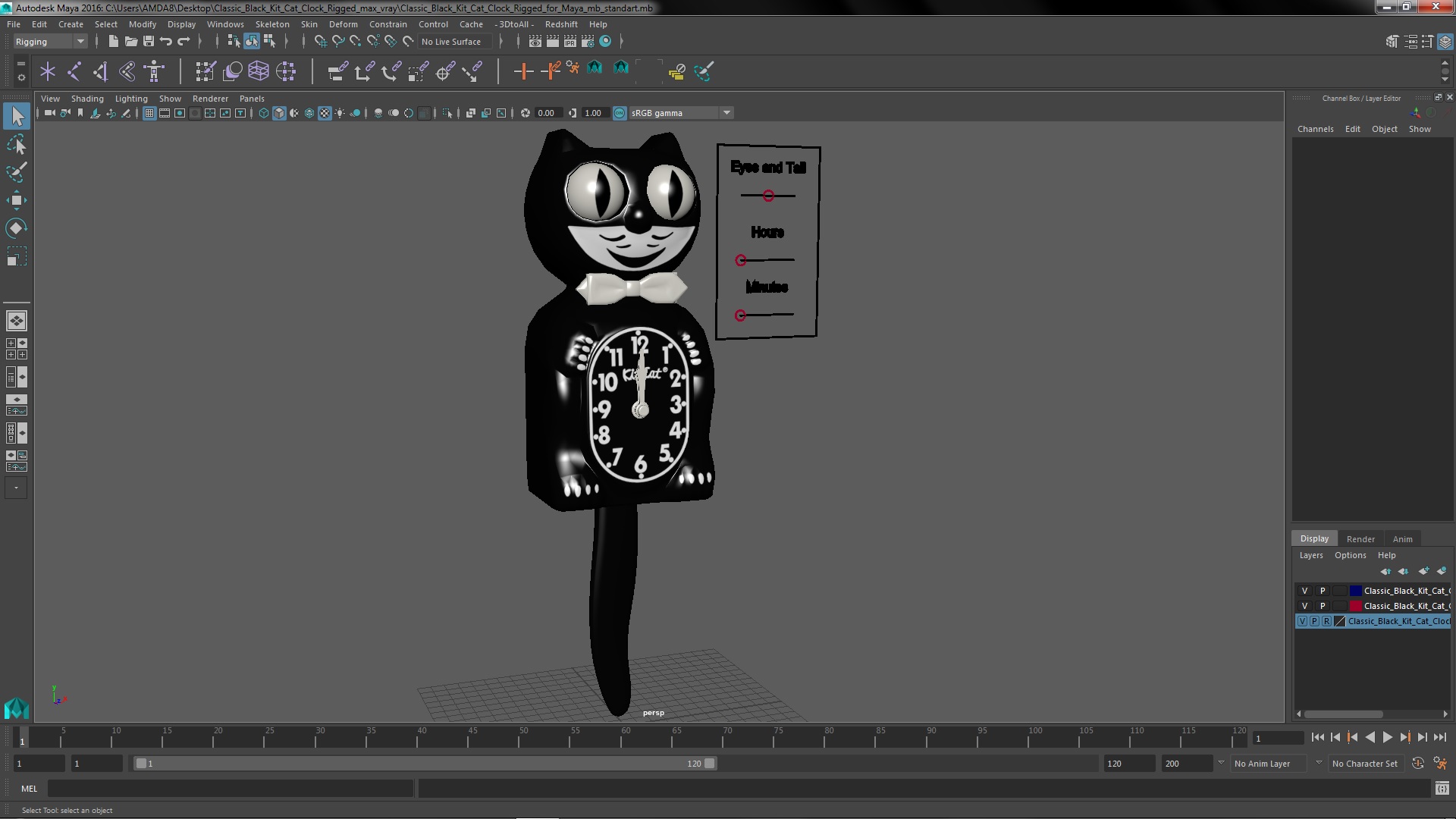 3D Classic Black Kit Cat Clock Rigged for Maya model