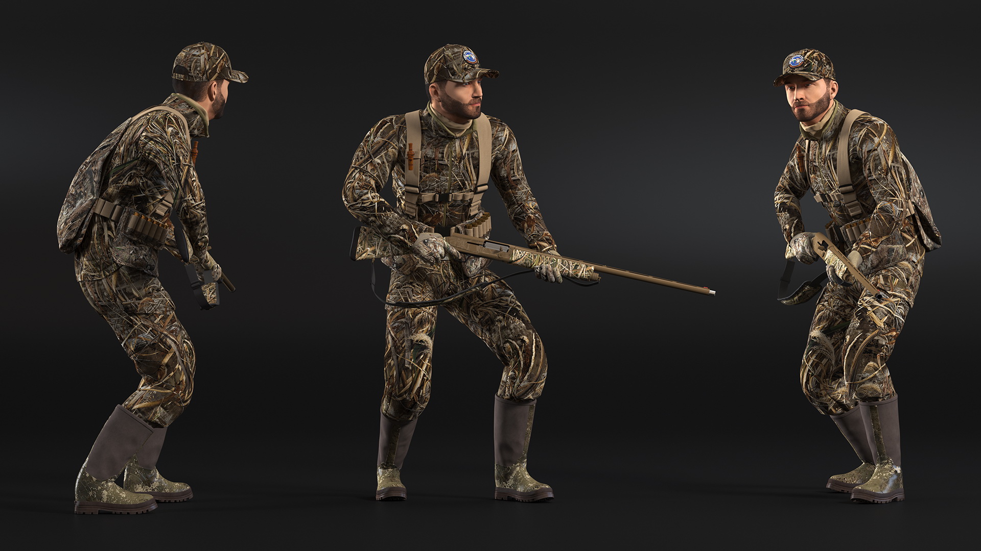 Creeping Hunter Man in Grass Camo Fur 3D