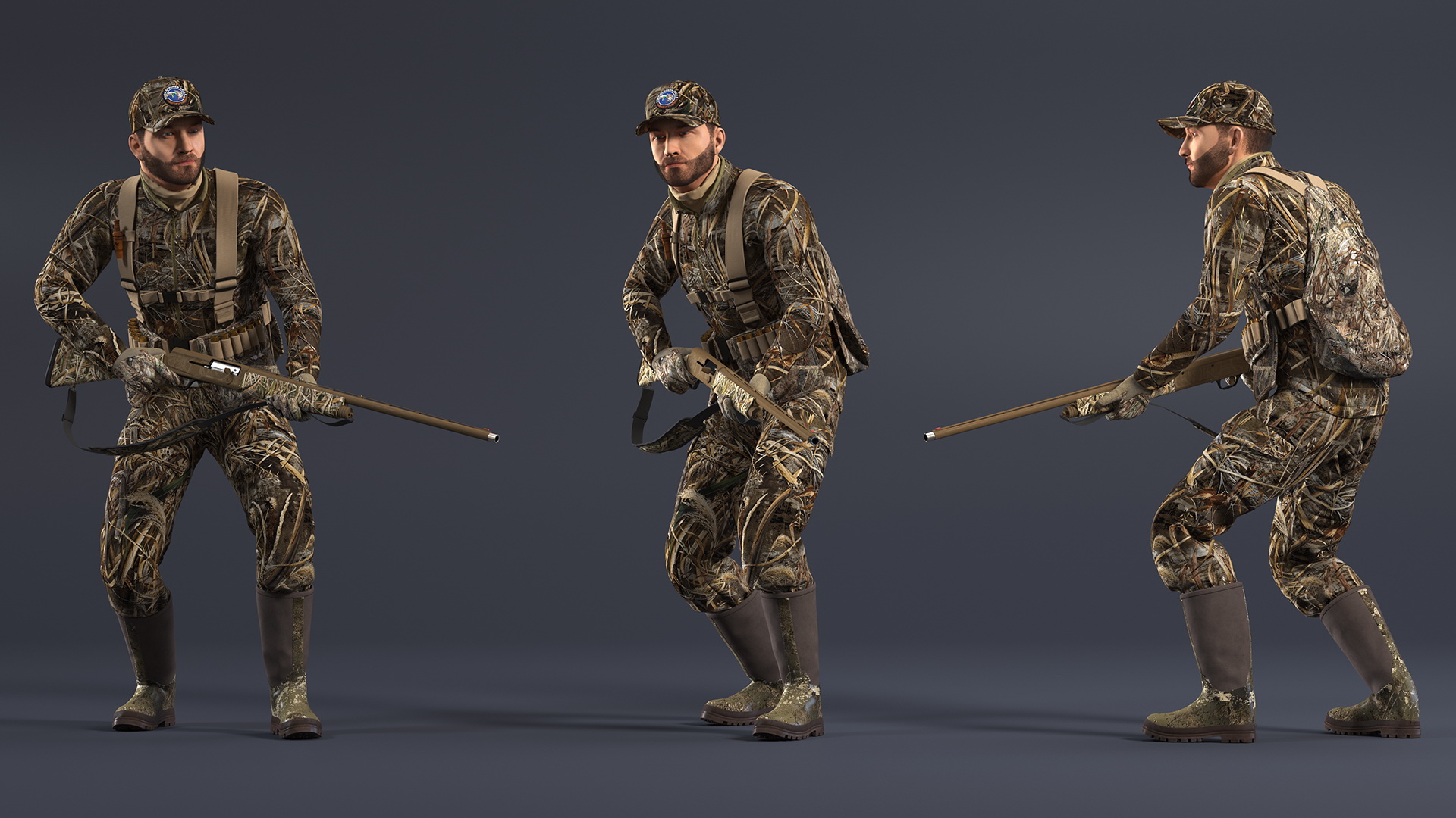 Creeping Hunter Man in Grass Camo Fur 3D