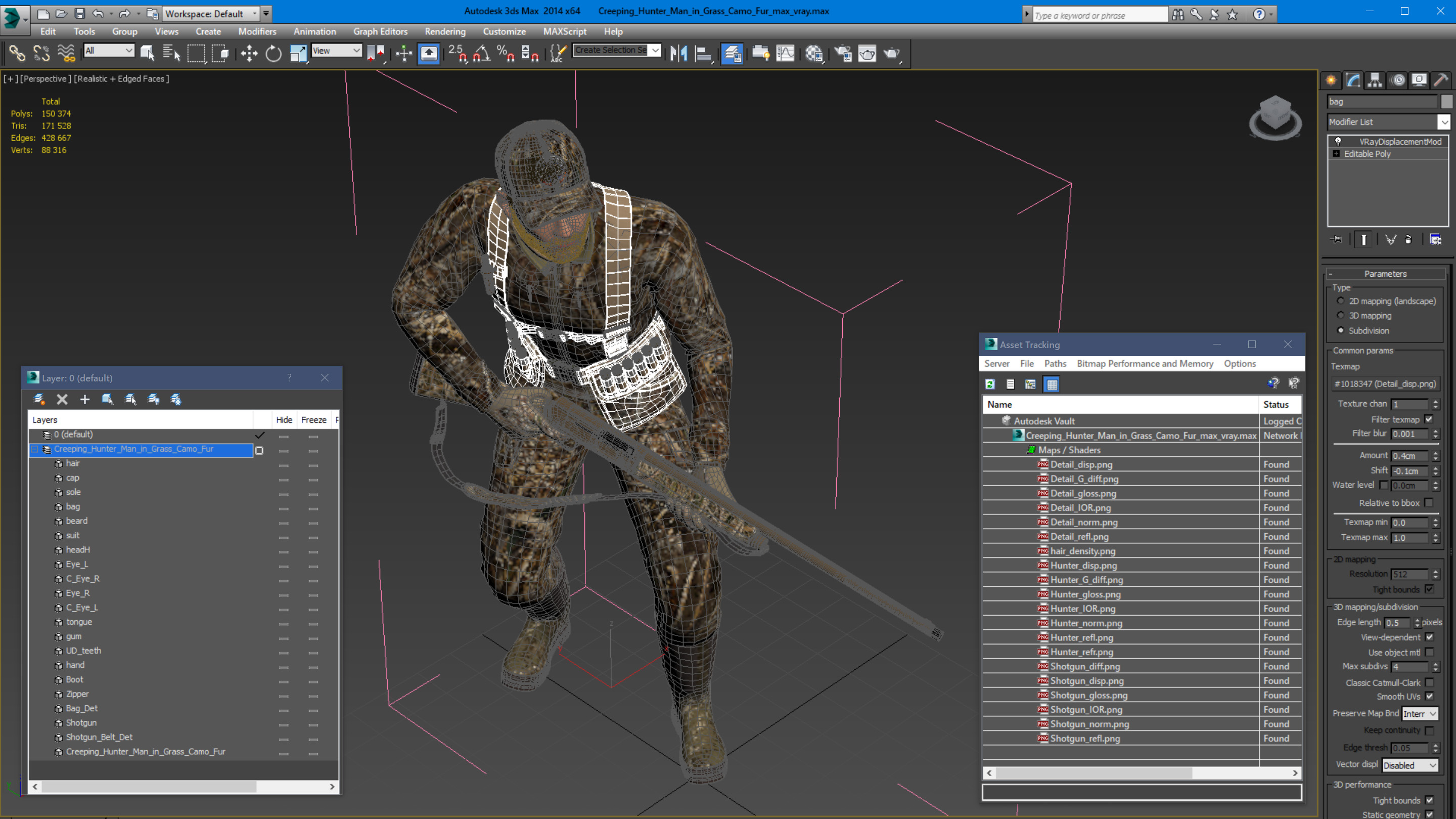 Creeping Hunter Man in Grass Camo Fur 3D