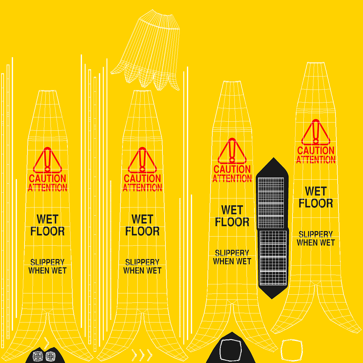 Banana Cone Caution Wet Floor Sign 90cm 3D model