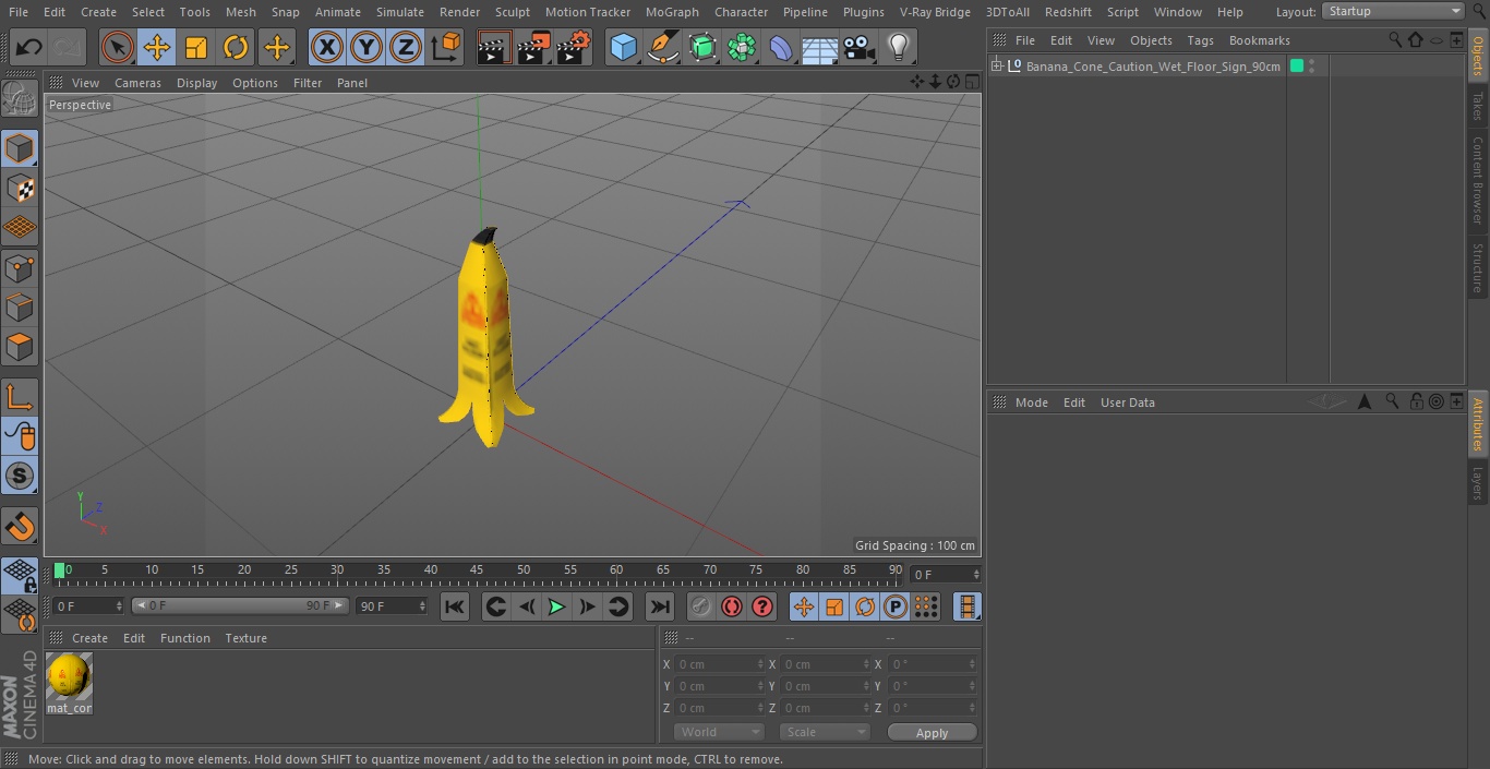 Banana Cone Caution Wet Floor Sign 90cm 3D model