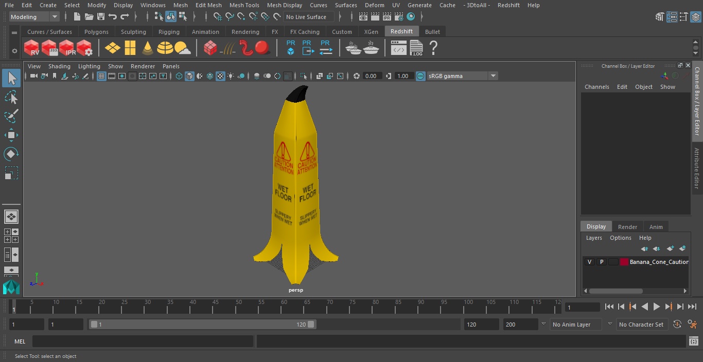 Banana Cone Caution Wet Floor Sign 90cm 3D model
