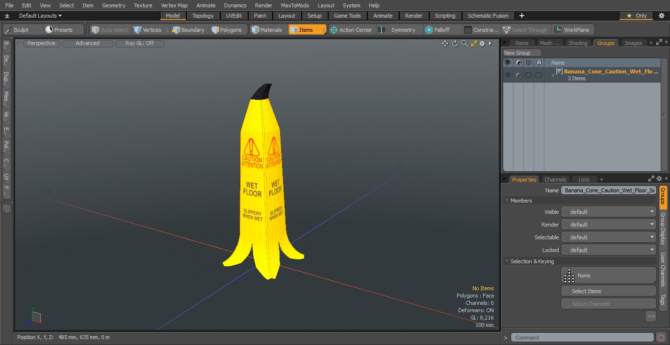 Banana Cone Caution Wet Floor Sign 90cm 3D model