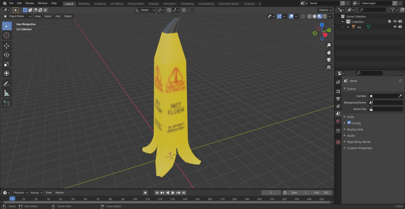 Banana Cone Caution Wet Floor Sign 90cm 3D model